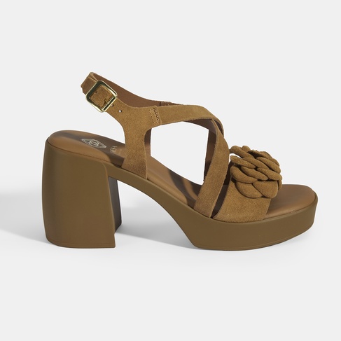  Kadın Taba Ayarlanabilir Tokalı Süet Topuklu Sandalet