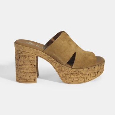  Kadın Taba Süet Topuklu Terlik