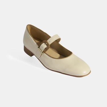  Luca Grossi Kadın Krem Toka Aksesuarlı Deri Mary Jane Babet