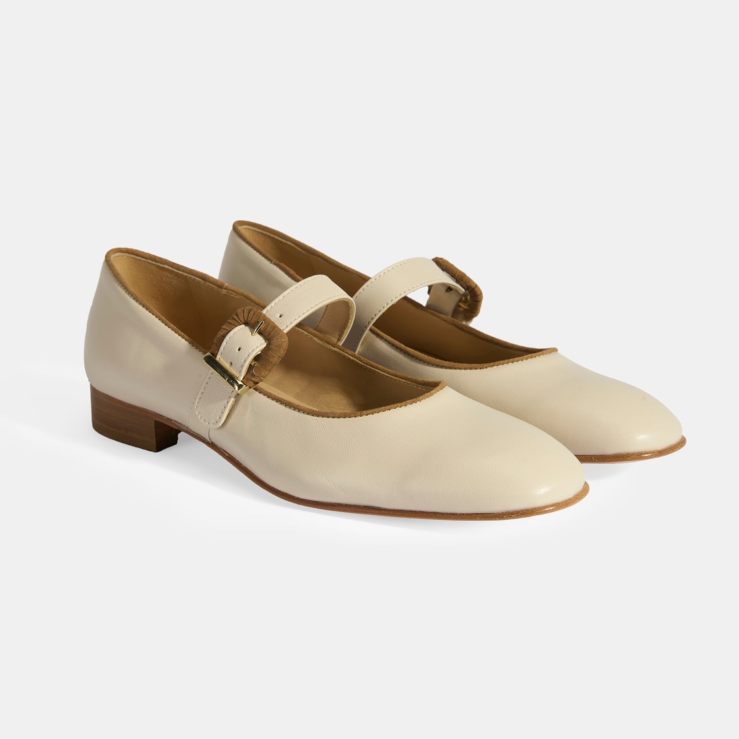  Luca Grossi Kadın Krem Toka Aksesuarlı Deri Mary Jane Babet