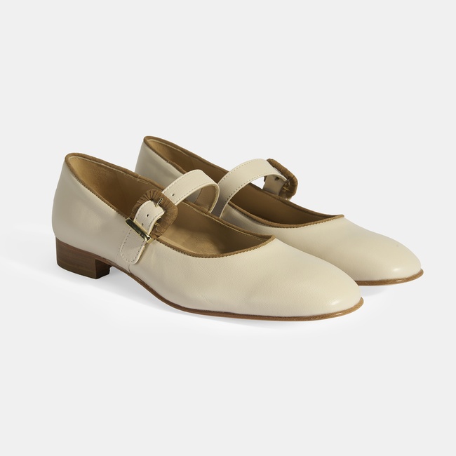  Luca Grossi Kadın Krem Toka Aksesuarlı Deri Mary Jane Babet