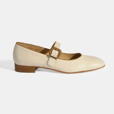  Luca Grossi Kadın Krem Toka Aksesuarlı Deri Mary Jane Babet