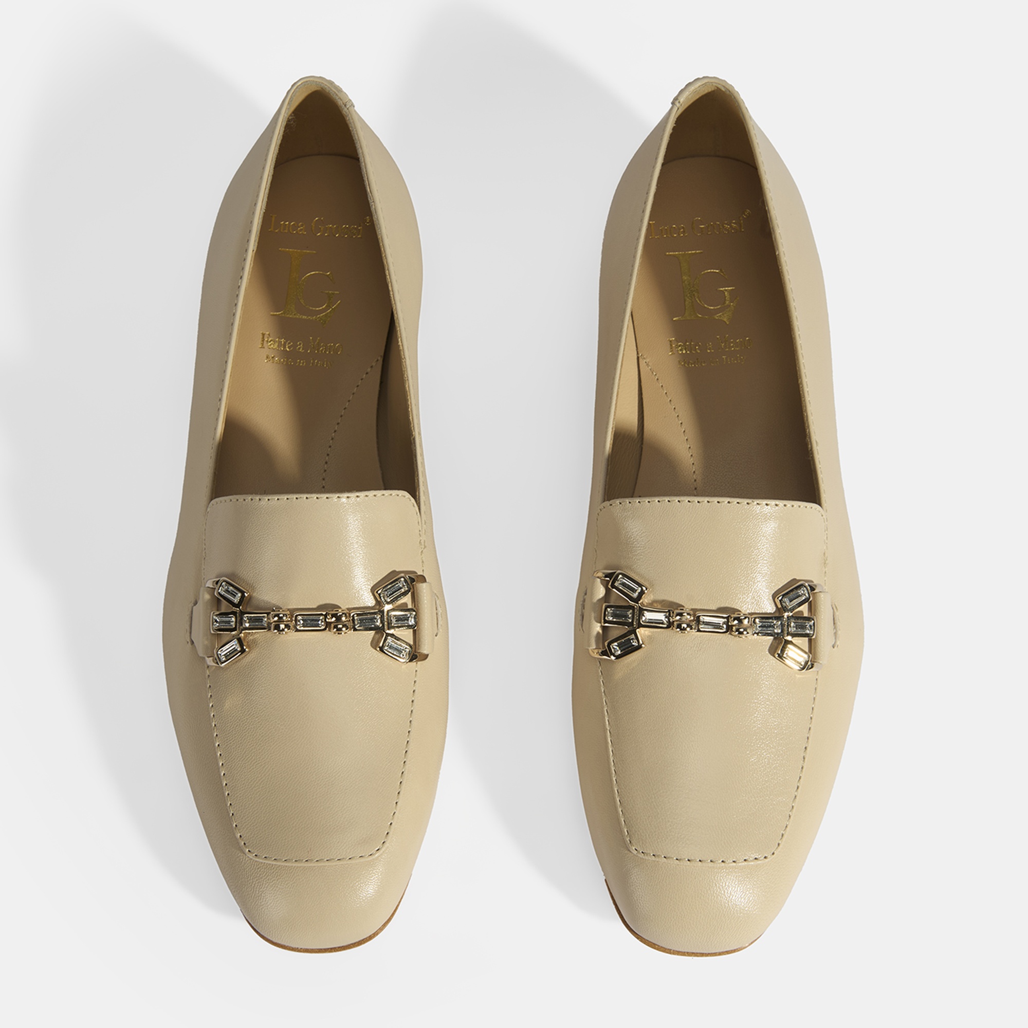 Luca Grossi Kadın Bej Taşlı Toka Aksesuarlı Deri Loafer