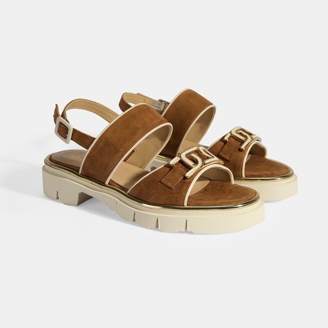  Luca Grossi Kadın Taba Ayarlanabilir Toka Aksesuarlı Süet Sandalet