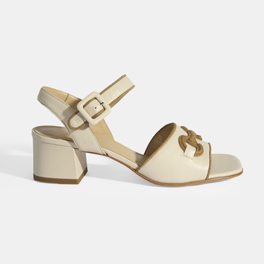  Luca Grossi Kadın Krem Ayarlanabilir Tokalı Deri Sandalet
