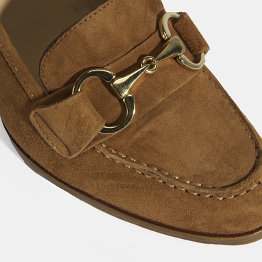  Luca Grossi Kadın Taba Metal Aksesuarlı Süet Topuklu Loafer