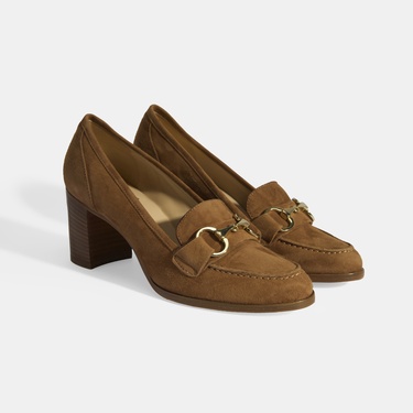  Luca Grossi Kadın Taba Metal Aksesuarlı Süet Topuklu Loafer