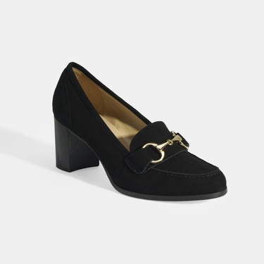  Luca Grossi Kadın Siyah Metal Aksesuarlı Süet Topuklu Loafer