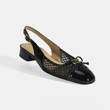  Luca Grossi Kadın Siyah File Detaylı Slingback Rugan Günlük Ayakkabı