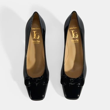  Luca Grossi Kadın Siyah Toka Aksesuarlı Rugan Babet