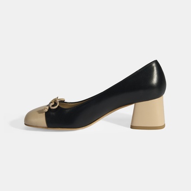  Luca Grossi Kadın Siyah Fiyonk Detaylı Deri Topuklu Ayakkabı