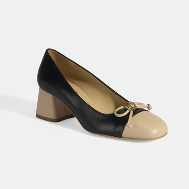  Luca Grossi Kadın Siyah Fiyonk Detaylı Deri Topuklu Ayakkabı