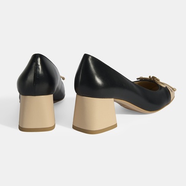  Luca Grossi Kadın Siyah Fiyonk Detaylı Deri Topuklu Ayakkabı