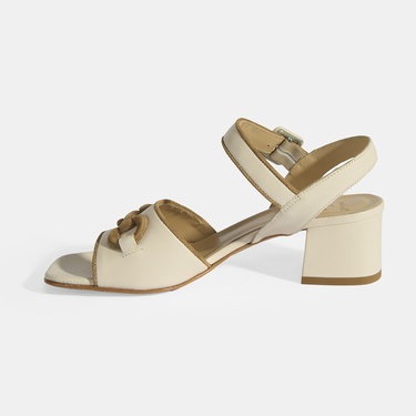  Luca Grossi Kadın Krem Ayarlanabilir Tokalı Deri Sandalet