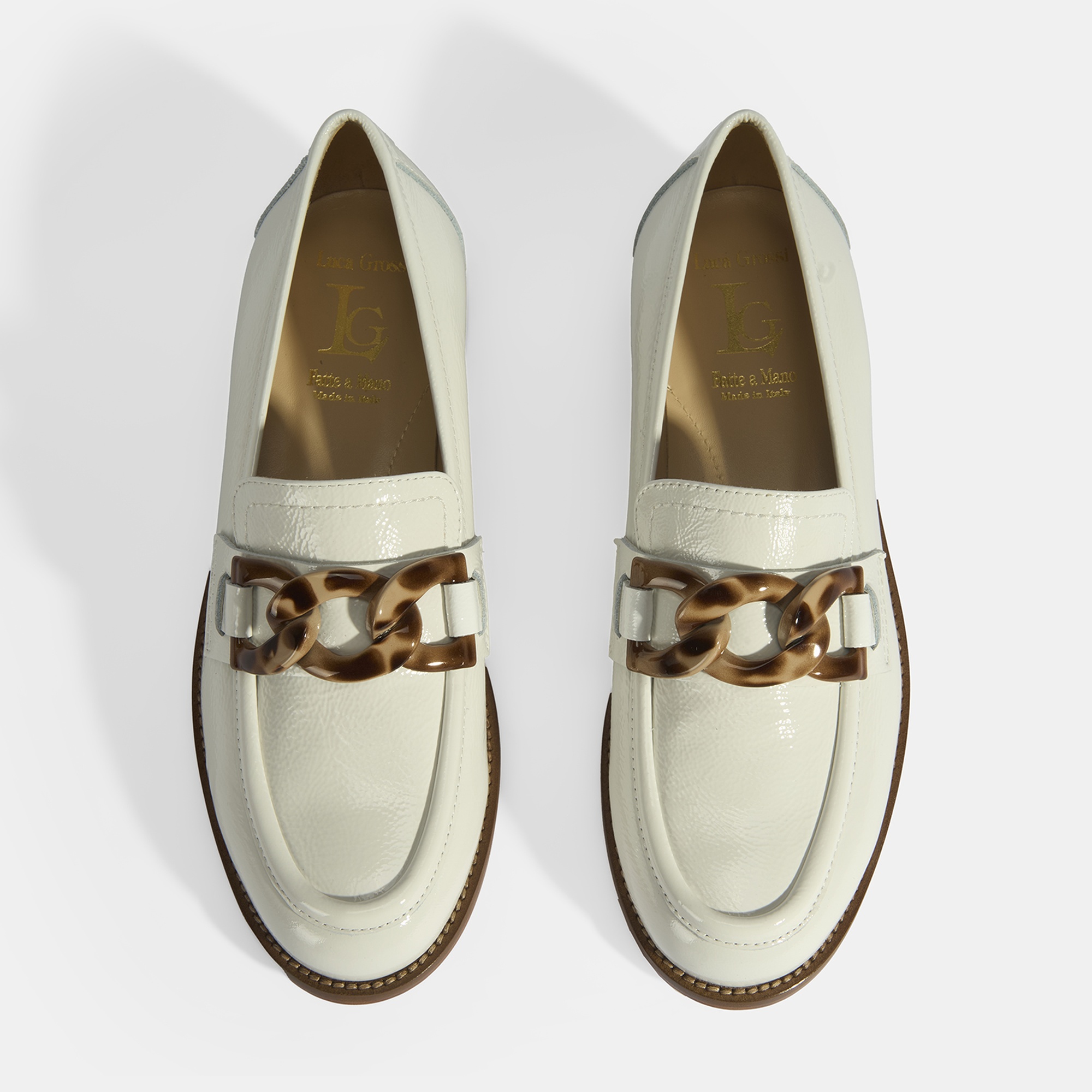 Luca Grossi Kadın Beyaz Aksesuar Detaylı Rugan Loafer