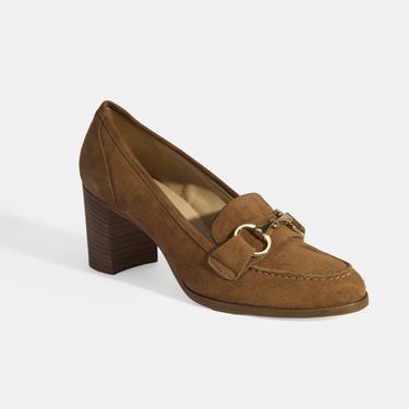  Luca Grossi Kadın Taba Metal Aksesuarlı Süet Topuklu Loafer