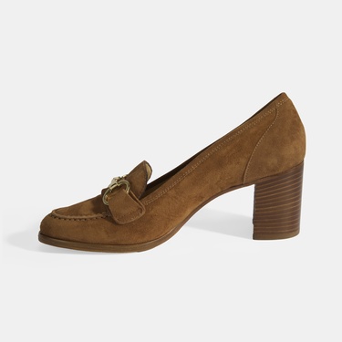  Luca Grossi Kadın Taba Metal Aksesuarlı Süet Topuklu Loafer