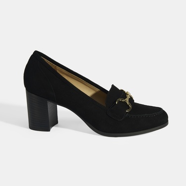  Luca Grossi Kadın Siyah Metal Aksesuarlı Süet Topuklu Loafer
