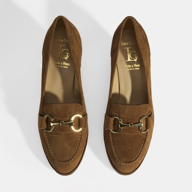  Luca Grossi Kadın Taba Metal Aksesuarlı Süet Topuklu Loafer