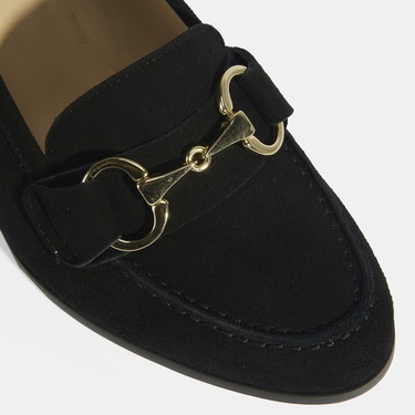  Luca Grossi Kadın Siyah Metal Aksesuarlı Süet Topuklu Loafer