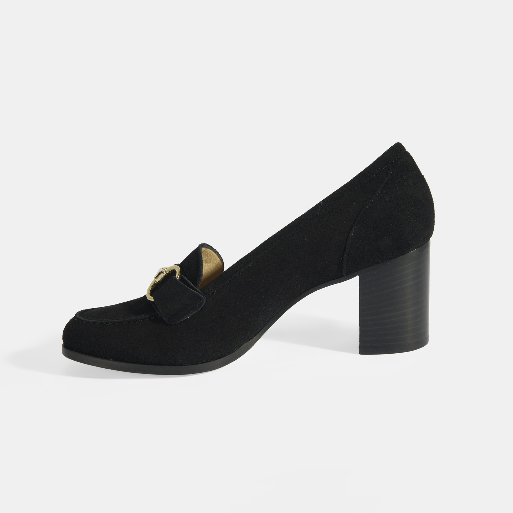 Luca Grossi Kadın Siyah Metal Aksesuarlı Süet Topuklu Loafer