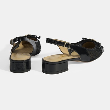  Luca Grossi Kadın Siyah File Detaylı Slingback Rugan Günlük Ayakkabı