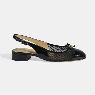  Luca Grossi Kadın Siyah File Detaylı Slingback Rugan Günlük Ayakkabı