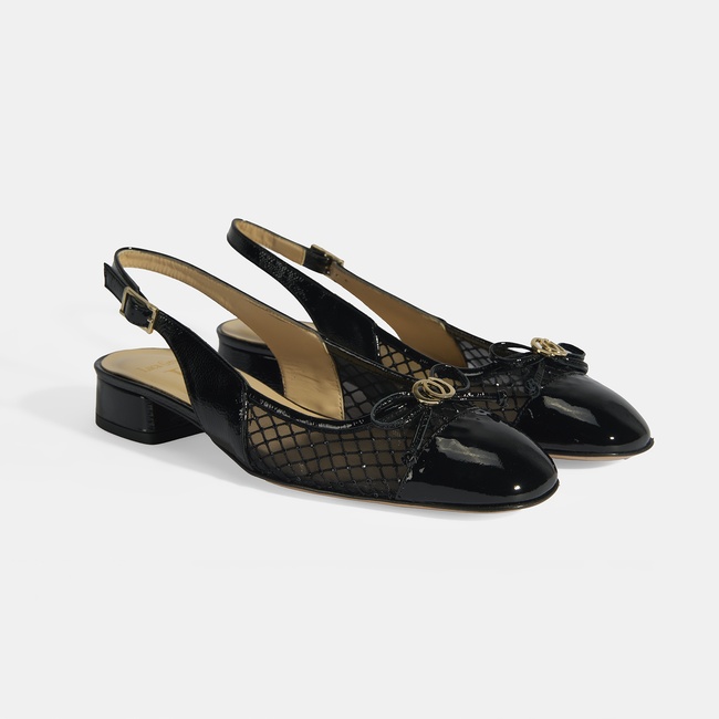  Luca Grossi Kadın Siyah File Detaylı Slingback Rugan Günlük Ayakkabı