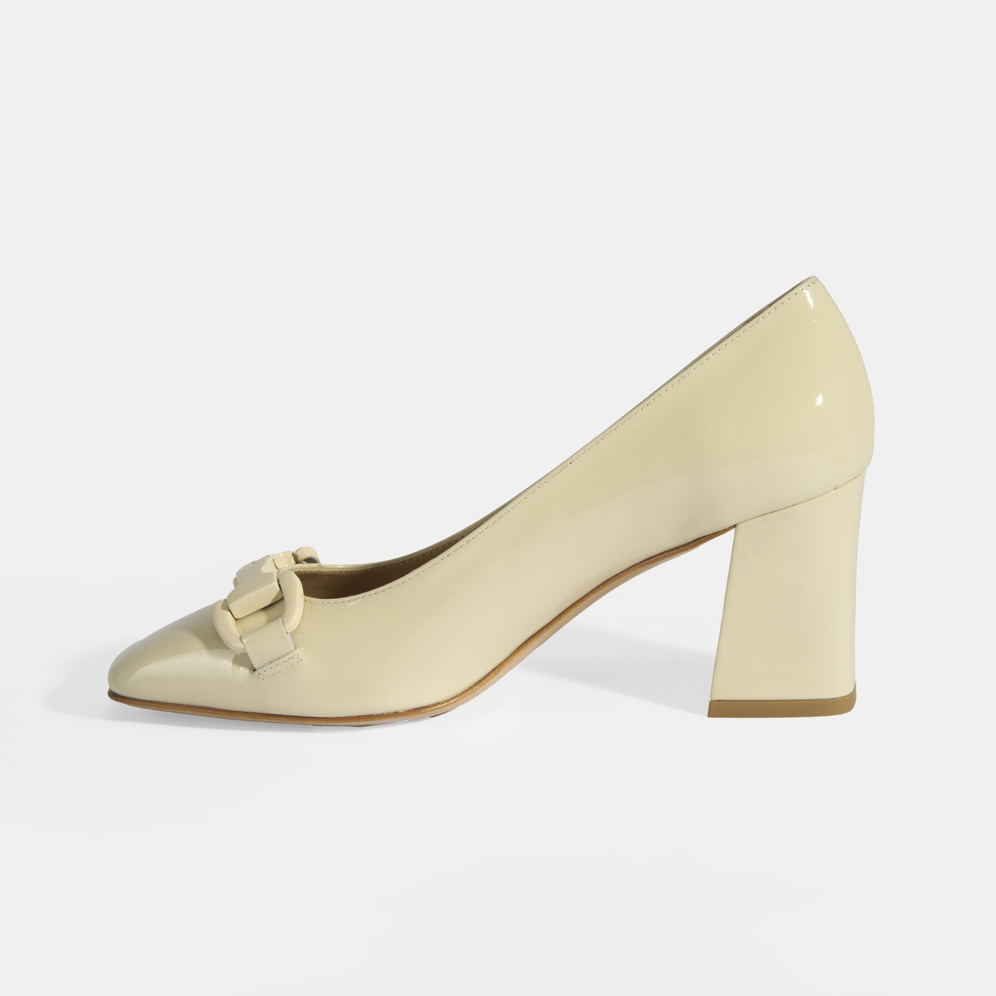 Luca Grossi Kadın Krem Toka Aksesuarlı Rugan Babet