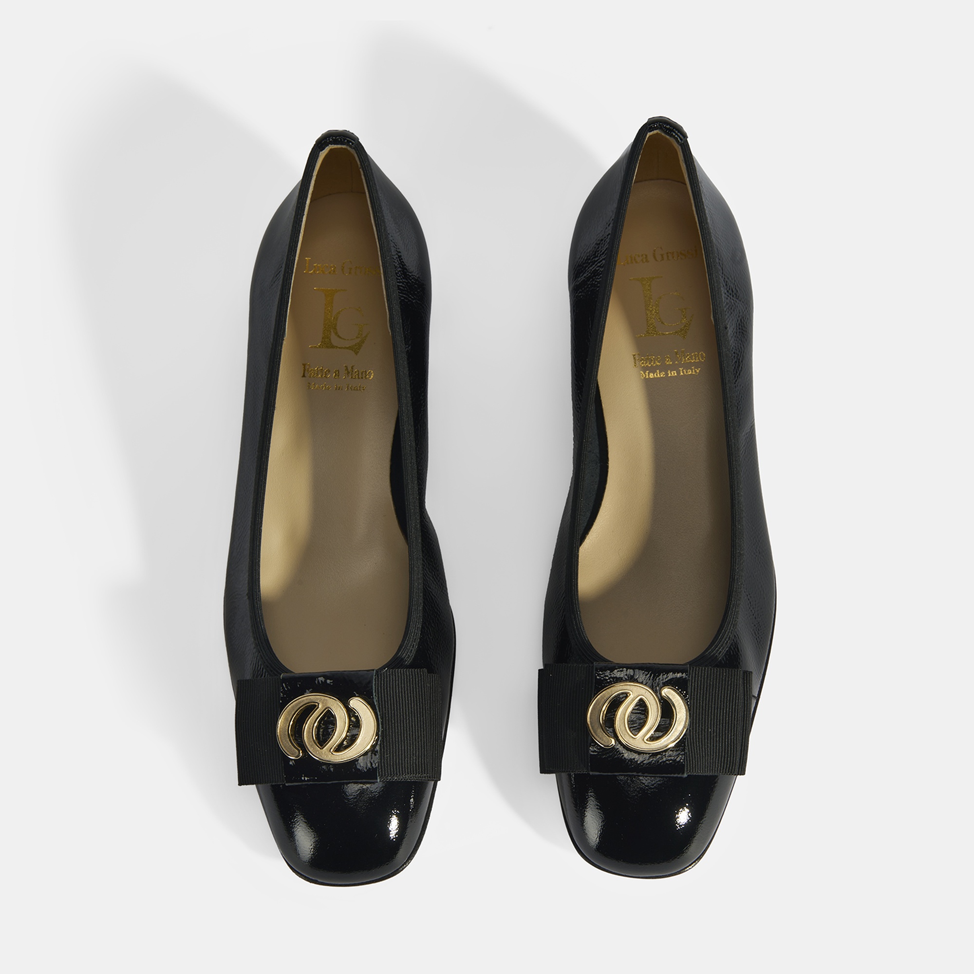 Luca Grossi Kadın Siyah Metal Aksesuarlı Rugan Babet