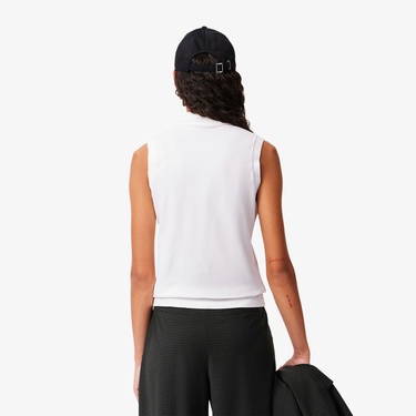  Lacoste L.12.D Kadın Slim Fit Kolsuz Beyaz Polo