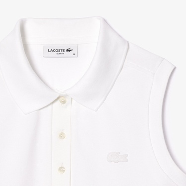  Lacoste L.12.D Kadın Slim Fit Kolsuz Beyaz Polo