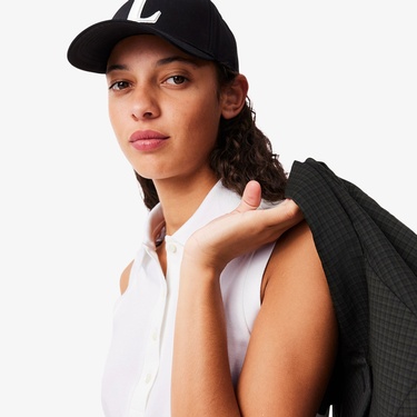  Lacoste L.12.D Kadın Slim Fit Kolsuz Beyaz Polo