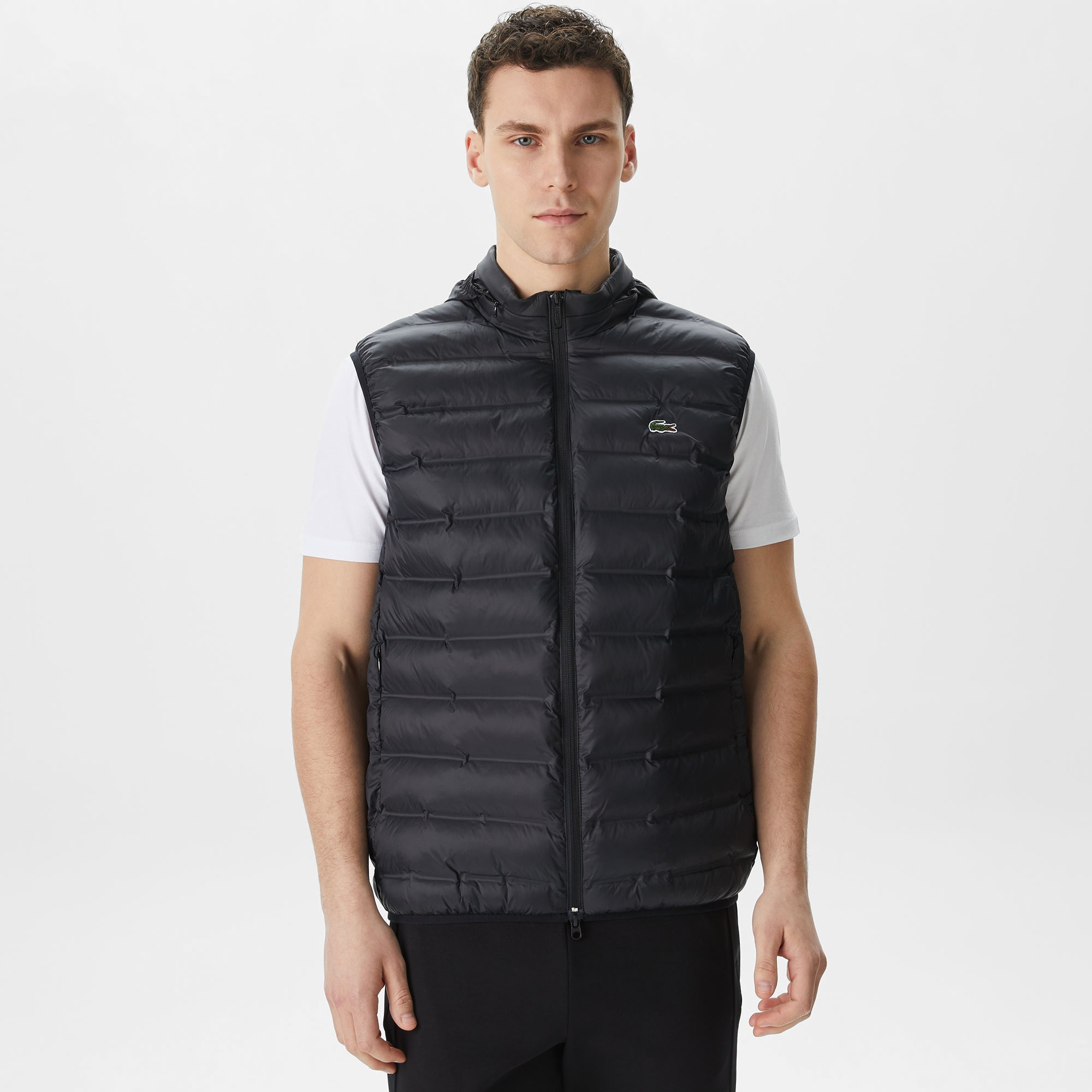 Lacoste Erkek Slim Fit Kapüşonlu Siyah Yelek