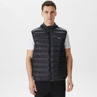  Lacoste Erkek Slim Fit Kapüşonlu Siyah Yelek