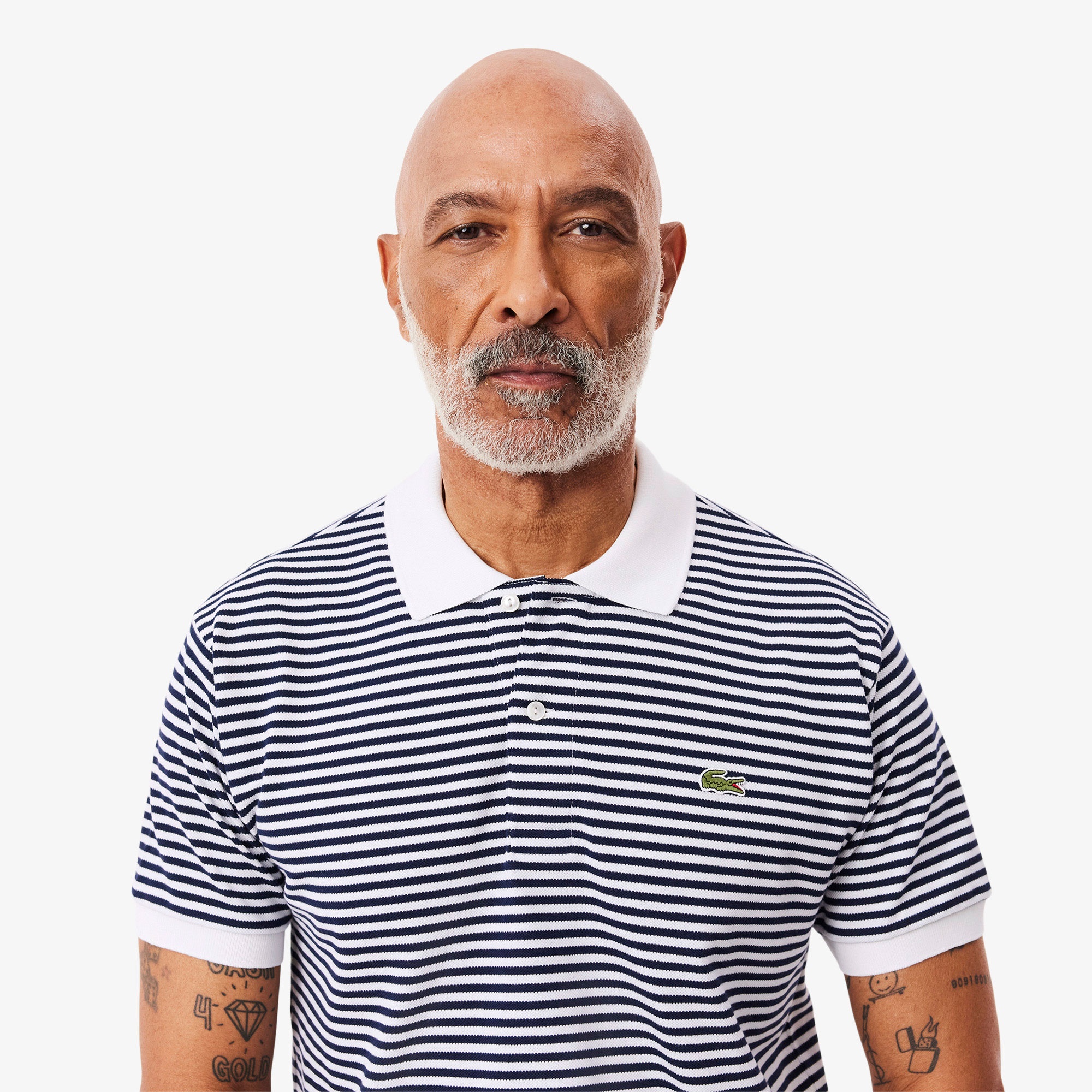 L.12.12 Erkek Classic Fit Çizgili Beyaz Polo