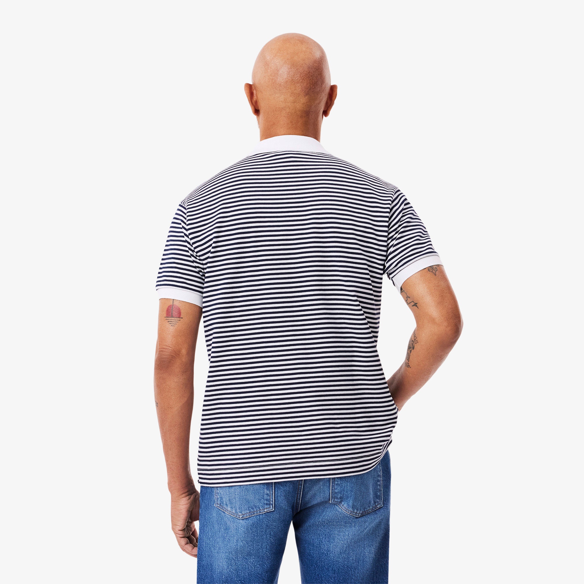 L.12.12 Erkek Classic Fit Çizgili Beyaz Polo