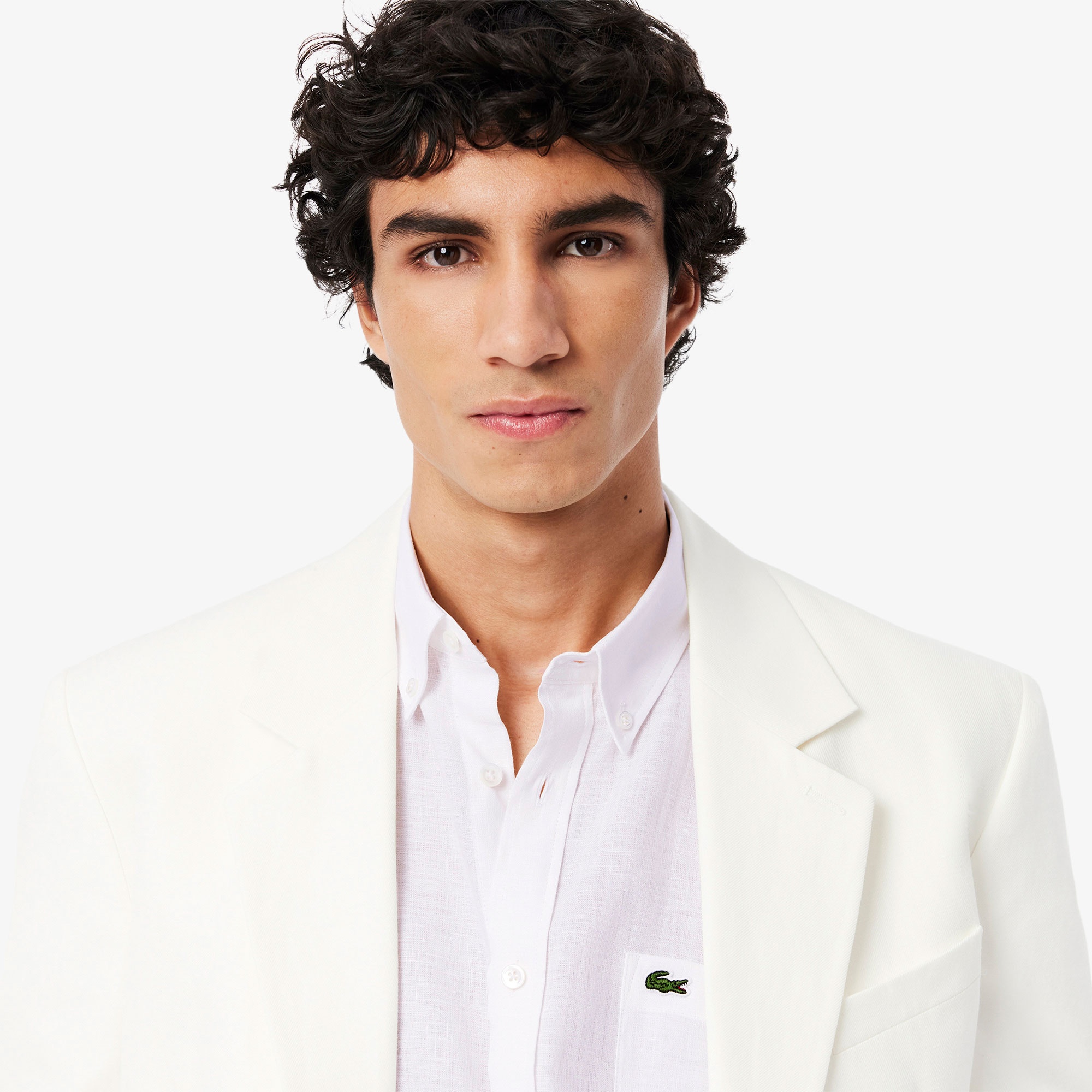 Lacoste Erkek Regular Fit Kısa Kollu Düğmeli Yaka Keten Beyaz Gömlek