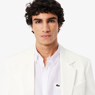  Lacoste Erkek Regular Fit Kısa Kollu Düğmeli Yaka Keten Beyaz Gömlek