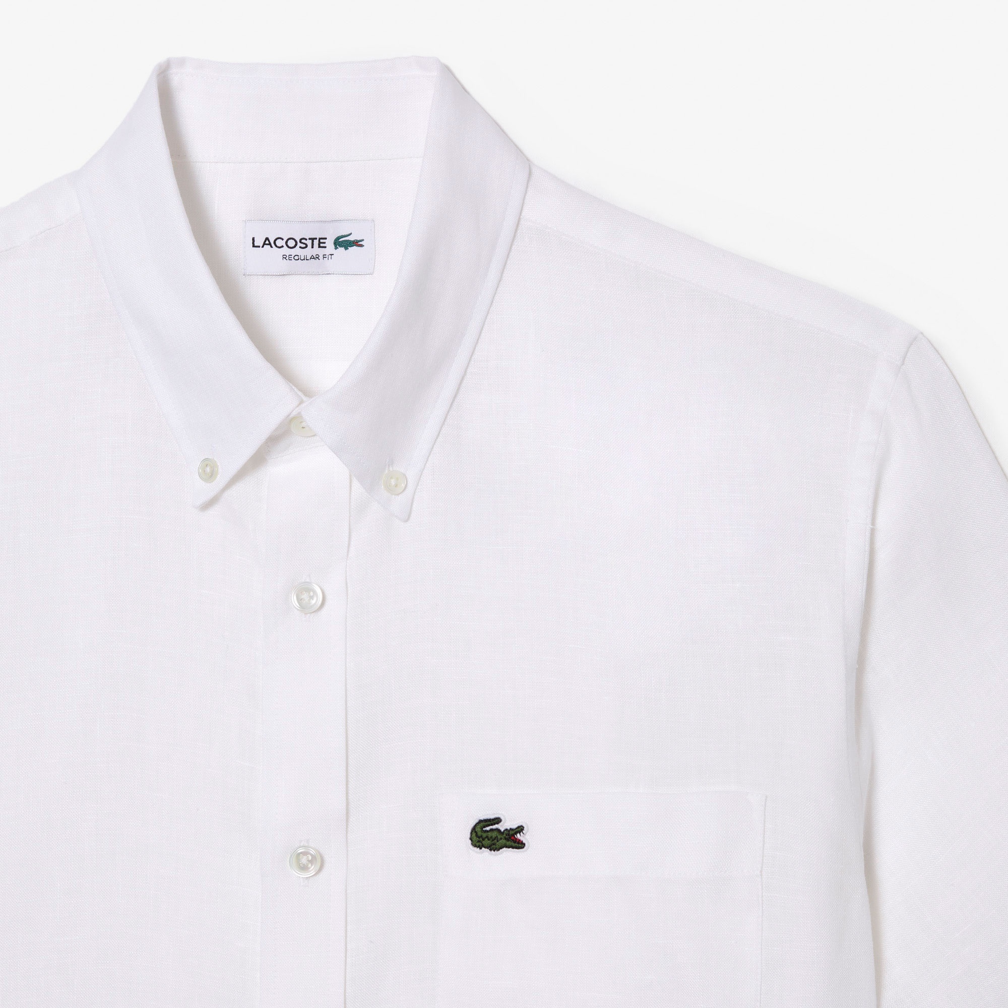 Lacoste Erkek Regular Fit Kısa Kollu Düğmeli Yaka Keten Beyaz Gömlek
