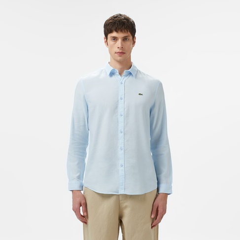 Lacoste Erkek Regular Fit Keten Açık Mavi Gömlek
