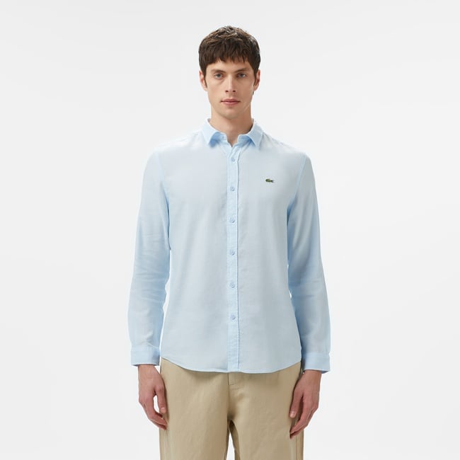  Lacoste Erkek Regular Fit Keten Açık Mavi Gömlek