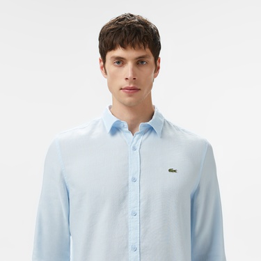 Lacoste Erkek Regular Fit Keten Açık Mavi Gömlek