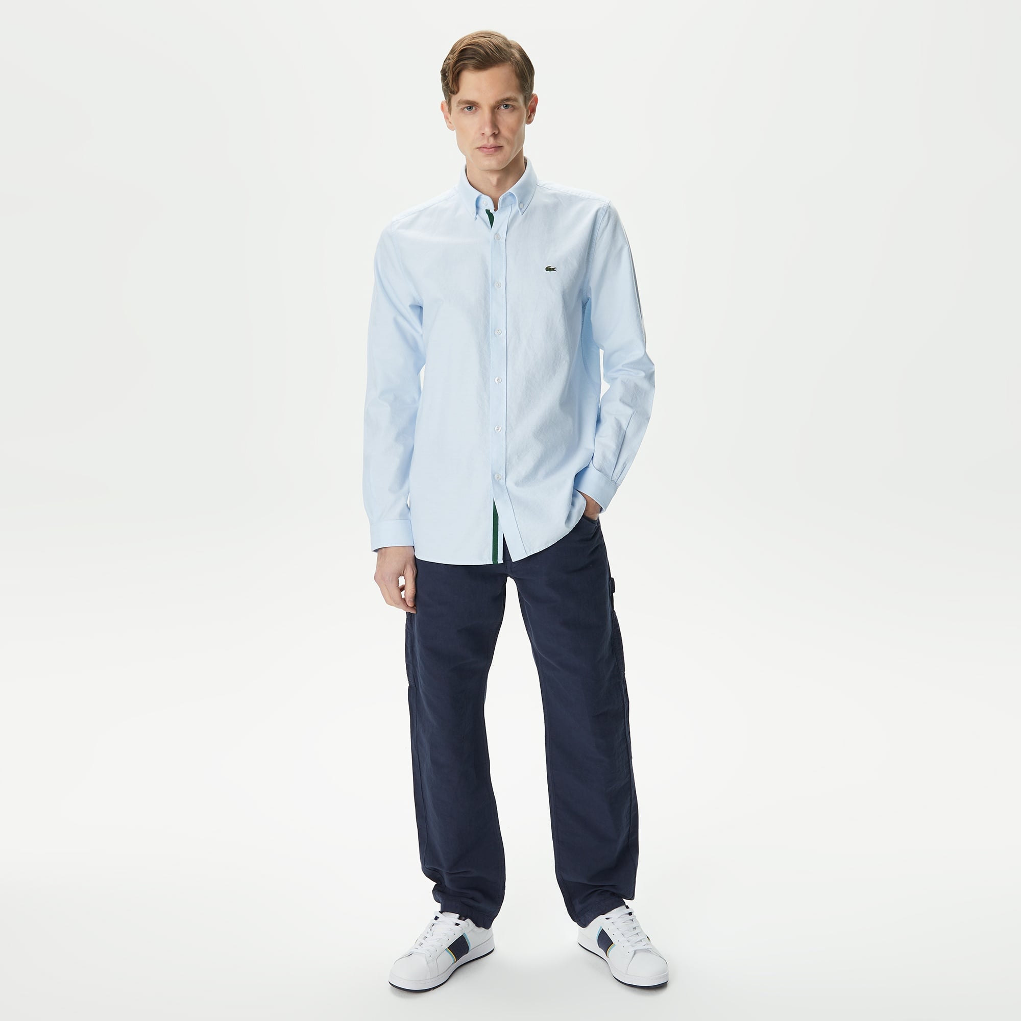 Lacoste Erkek Slim Fit Düğmeli Yaka Açık Mavi Gömlek