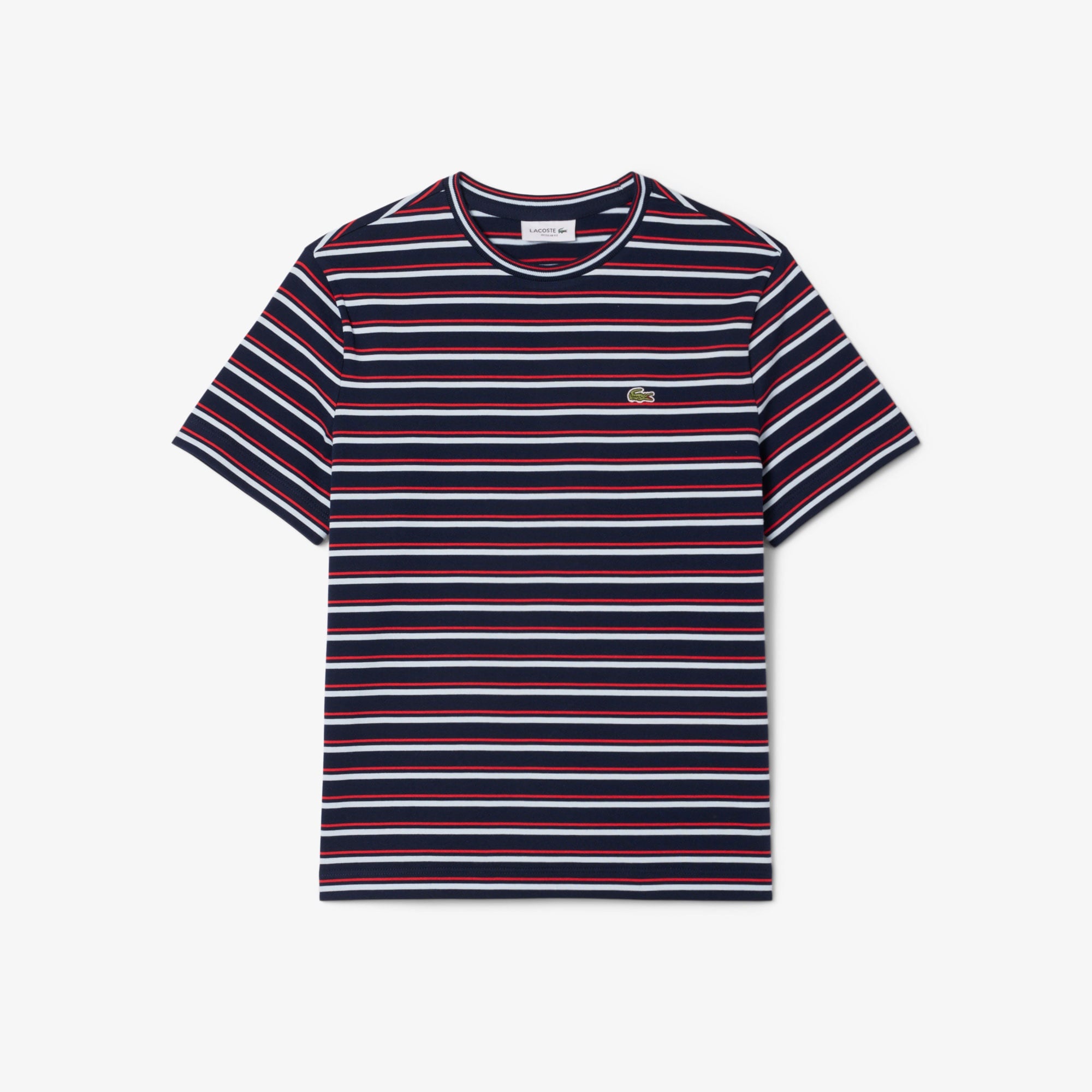 Lacoste Kadın Regular Fit Bisiklet Yaka Çizgili Lacivert T-Shirt