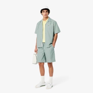  Lacoste Erkek Relaxed Fit Kısa Kollu Çizgili Yeşil Gömlek