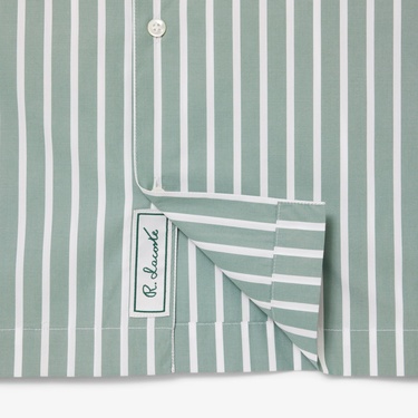  Lacoste Erkek Relaxed Fit Kısa Kollu Çizgili Yeşil Gömlek