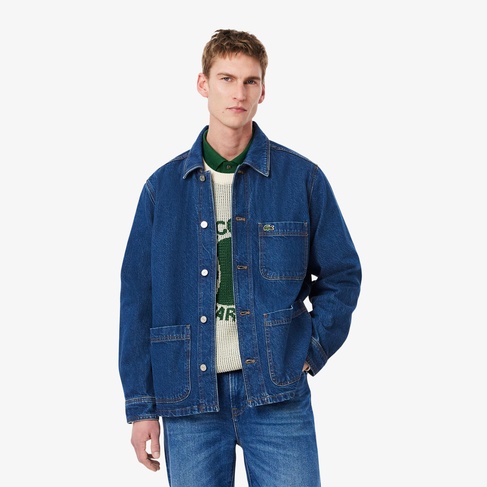  Lacoste Erkek Oversize Fit Gömlek Yaka Denim Koyu Mavi Ceket