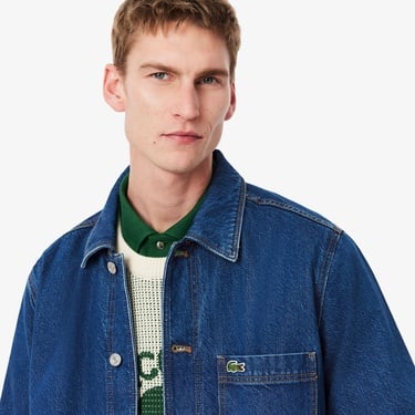  Lacoste Erkek Oversize Fit Gömlek Yaka Denim Koyu Mavi Ceket