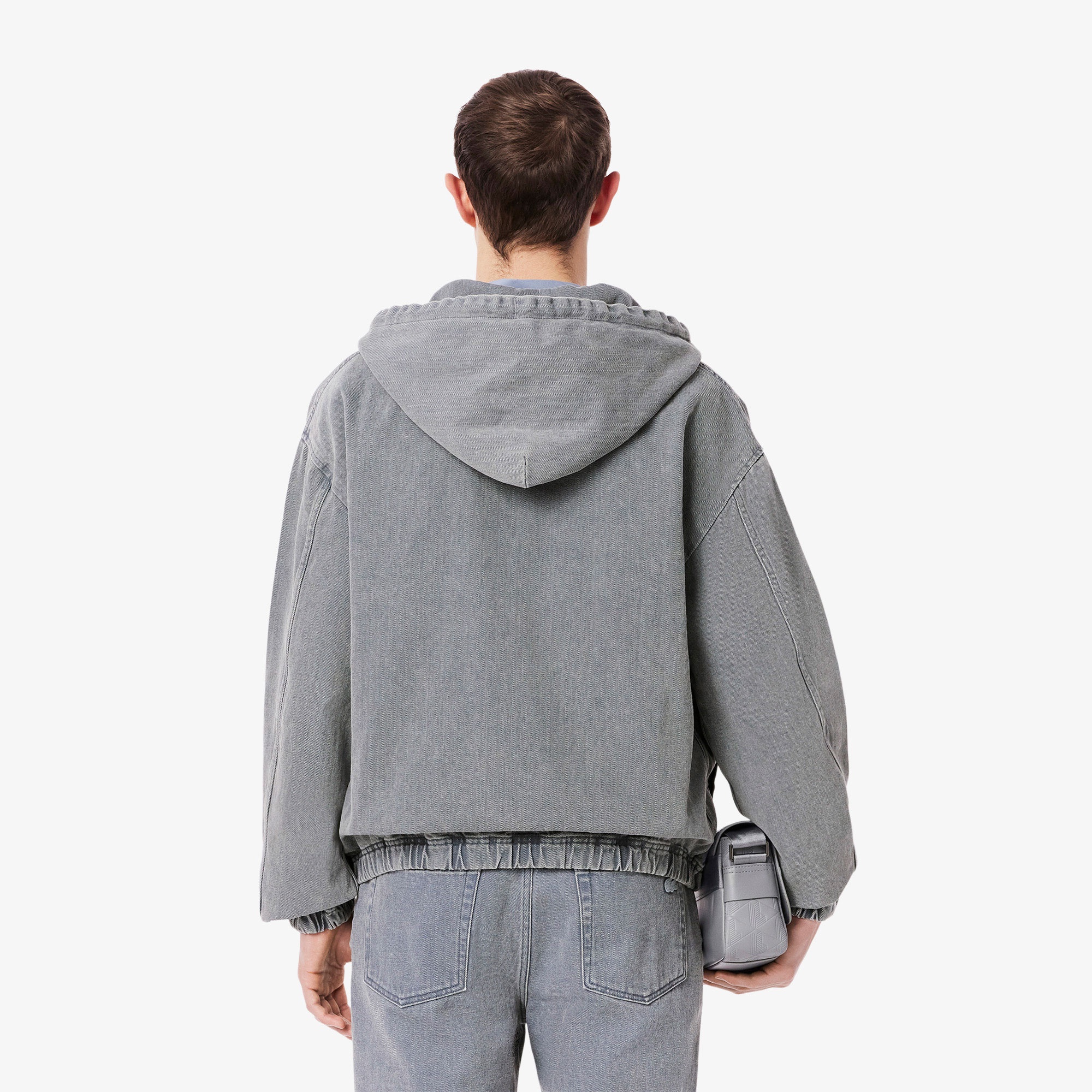 Erkek Kapüşonlu Denim Gri Ceket